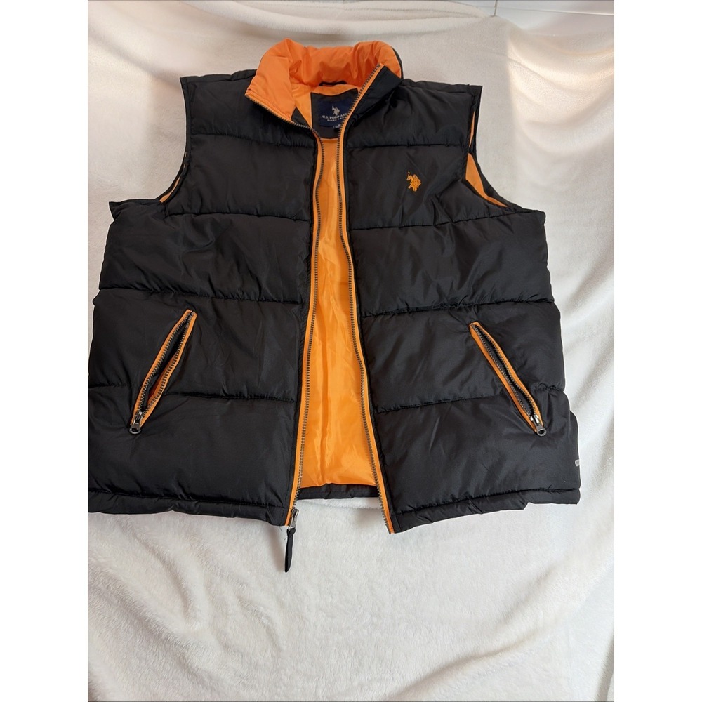 US Polo Assn. Men's Med Black/ Orange Full Zip Vest Polyester, Insulated